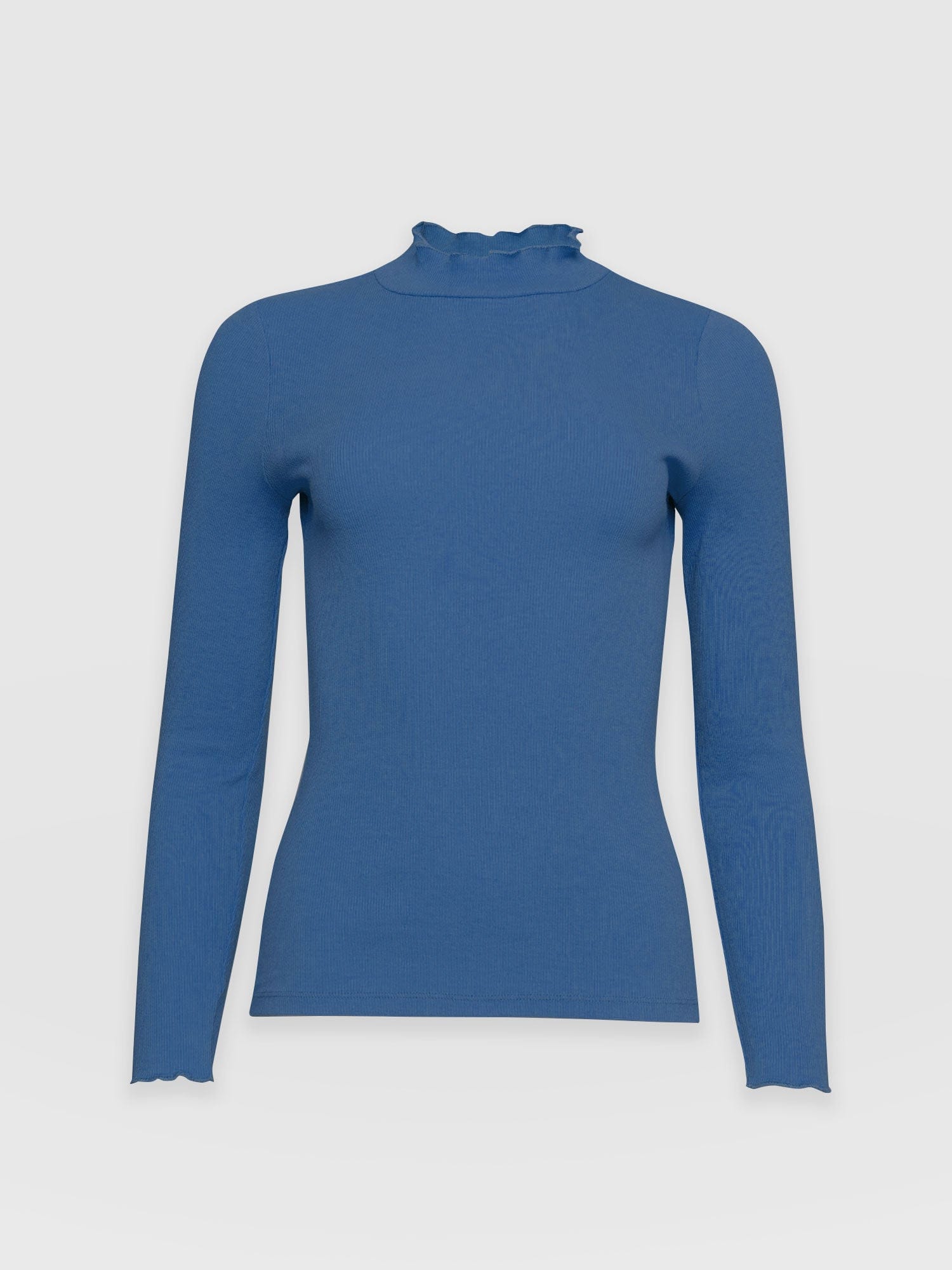 Ruffle Edge Ribbed Top Powder Blue - Women's Tops | Saint + Sofia® EU
